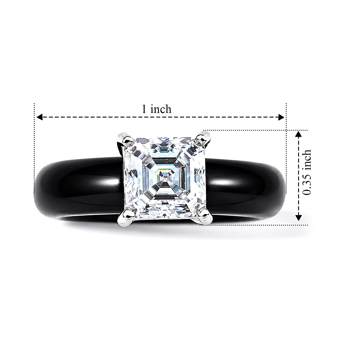 D'Joy Asscher Cut Moissanite and Black Jade (D) 16.35 ctw Ring in Rhodium Over Sterling Silver (Size 7.0)