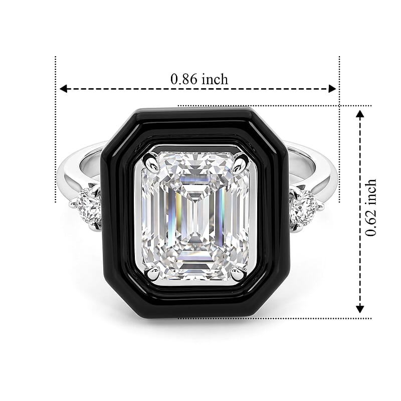 D'Joy Moissanite and Black Jade (D) 5.60 ctw Midnight Spark Ring in Rhodium Over Sterling Silver (Size 6.0)
