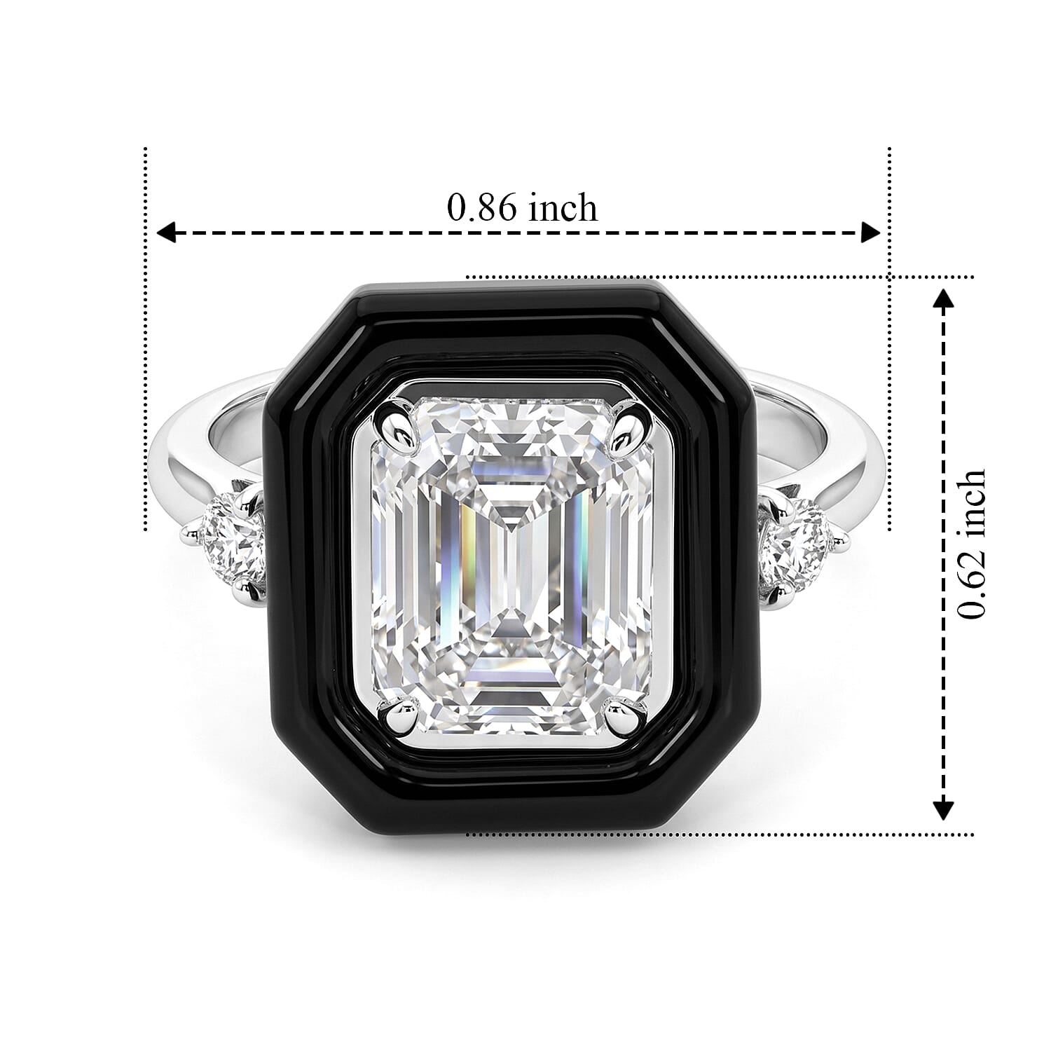 D'Joy Moissanite and Black Jade (D) 5.60 ctw Midnight Spark Ring in Rhodium Over Sterling Silver (Size 7.0)