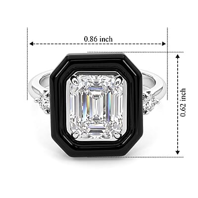 D'Joy Moissanite and Black Jade (D) 5.60 ctw Midnight Spark Ring in Rhodium Over Sterling Silver (Size 7.0)