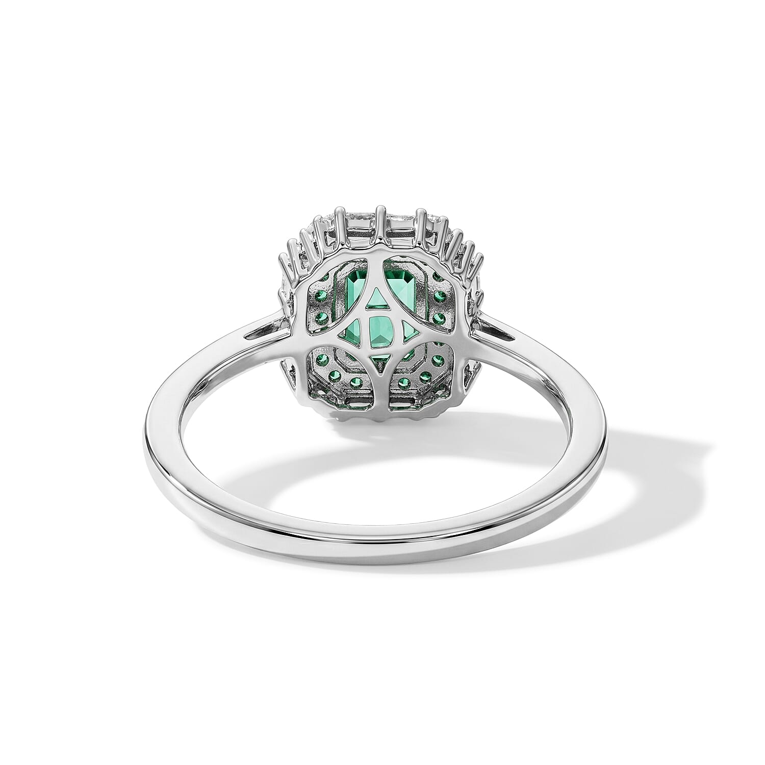 D'Joy Premium Kagem Zambian Emerald and Moissanite 1.65 ctw Royal Glow Ring in Rhodium Over Sterling Silver (Size 8.0)