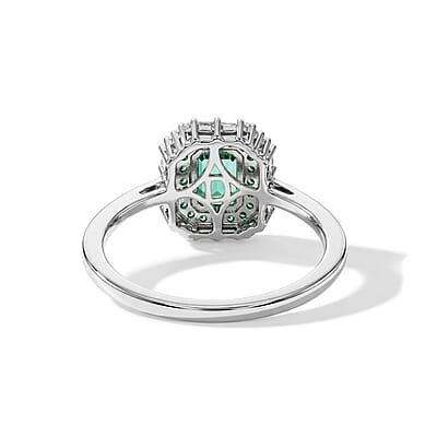 D'Joy Premium Kagem Zambian Emerald and Moissanite 1.65 ctw Royal Glow Ring in Rhodium Over Sterling Silver (Size 8.0)