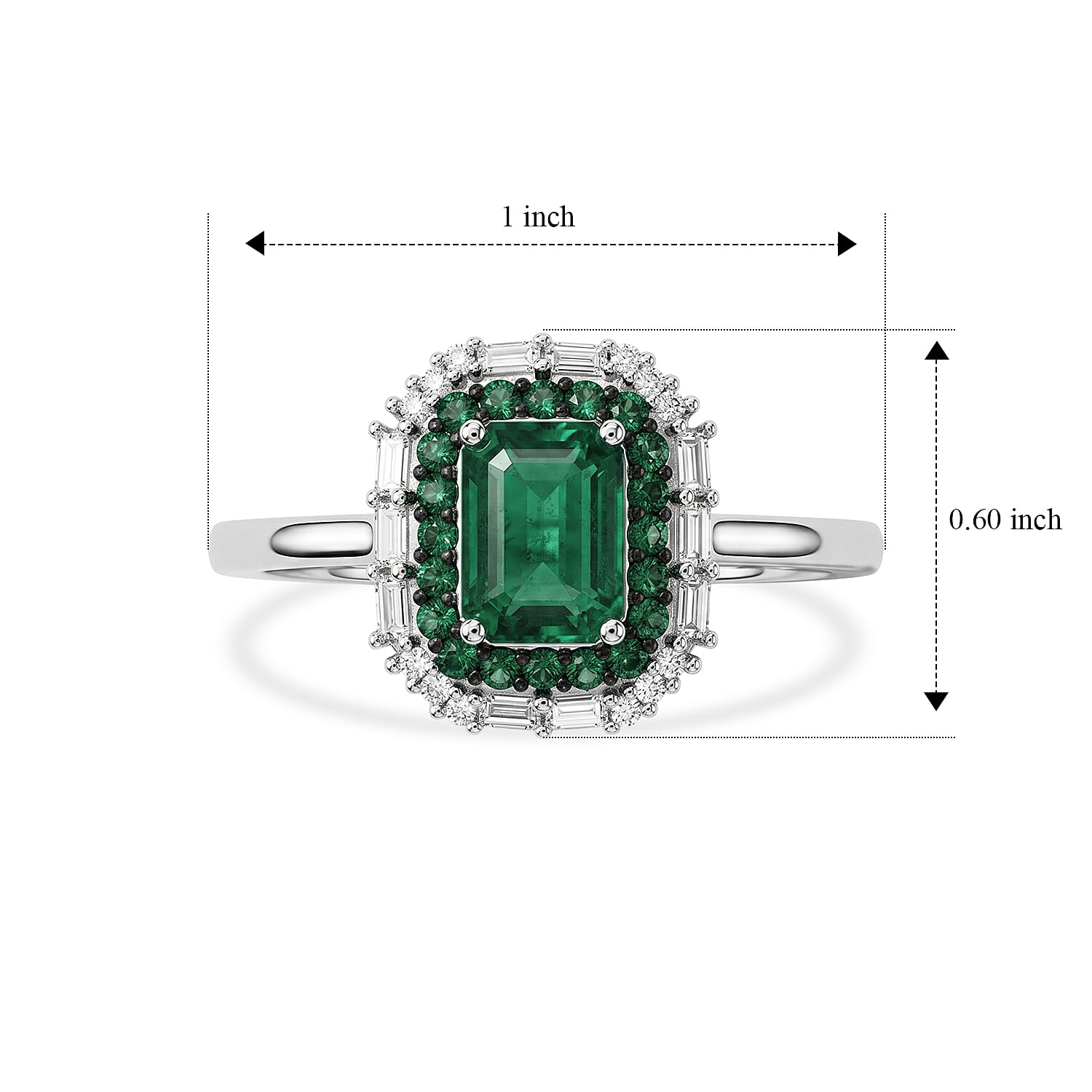 D'Joy Premium Kagem Zambian Emerald and Moissanite 1.65 ctw Royal Glow Ring in Rhodium Over Sterling Silver (Size 8.0)