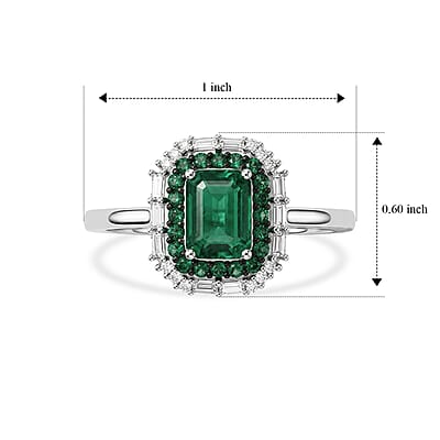 D'Joy Premium Kagem Zambian Emerald and Moissanite 1.65 ctw Royal Glow Ring in Rhodium Over Sterling Silver (Size 8.0)