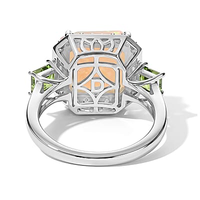 D'Joy AAA Ethiopian Welo Opal and Multi Gemstone 4.00 ctw Geometric Radiance Ring in Rhodium Over Sterling Silver (Size 6.0)