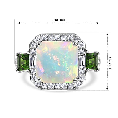 D'Joy AAA Ethiopian Welo Opal and Multi Gemstone 4.00 ctw Geometric Radiance Ring in Rhodium Over Sterling Silver (Size 6.0)