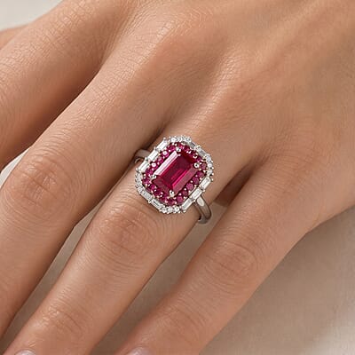 D'Joy Premium Mozambique Ruby and Moissanite 1.70 ctw Royal Glow Ring in Rhodium Over Sterling Silver (Size 5.0)