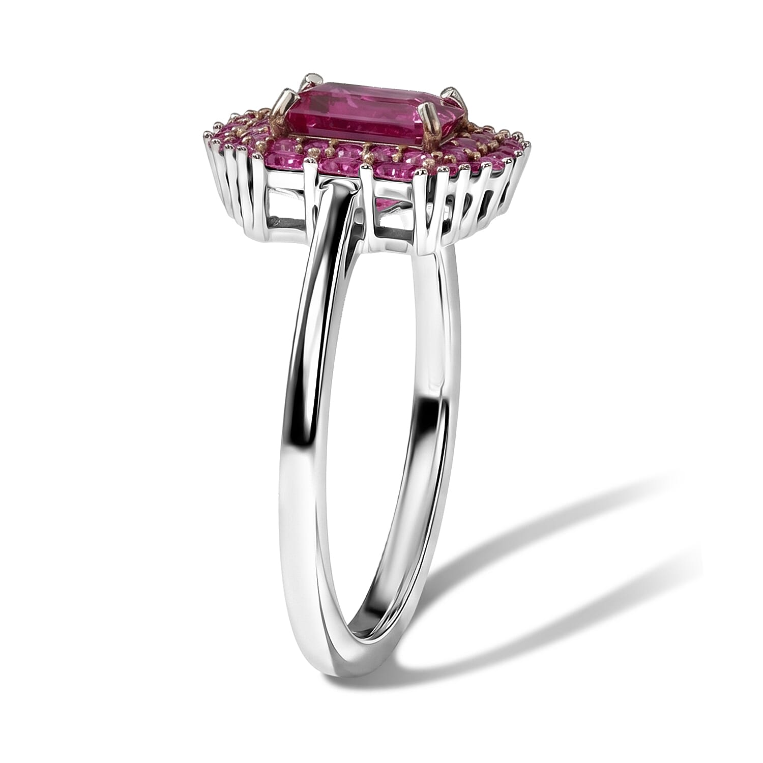 D'Joy Premium Mozambique Ruby and Moissanite 1.70 ctw Royal Glow Ring in Rhodium Over Sterling Silver (Size 5.0)