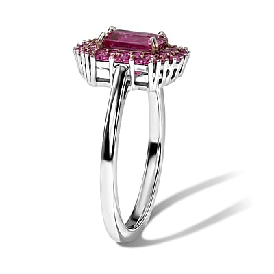 D'Joy Premium Mozambique Ruby and Moissanite 1.70 ctw Royal Glow Ring in Rhodium Over Sterling Silver (Size 5.0)