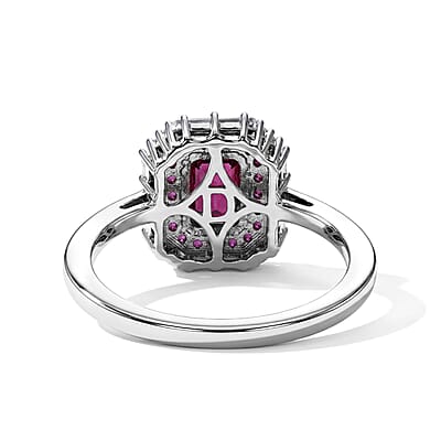 D'Joy Premium Mozambique Ruby and Moissanite 1.70 ctw Royal Glow Ring in Rhodium Over Sterling Silver (Size 5.0)