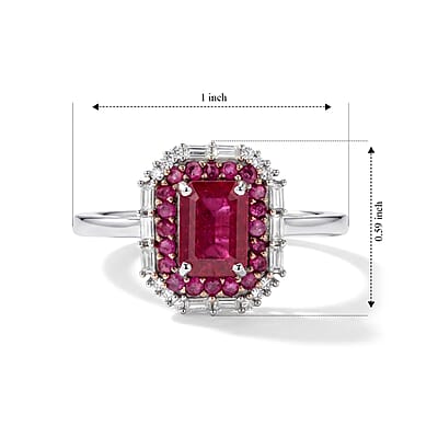D'Joy Premium Mozambique Ruby and Moissanite 1.70 ctw Royal Glow Ring in Rhodium Over Sterling Silver (Size 5.0)