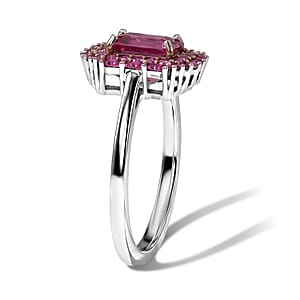 D'Joy Premium Mozambique Ruby and Moissanite 1.70 ctw Royal Glow Ring in Rhodium Over Sterling Silver (Size 7.0)