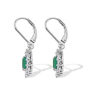 D'Joy Premium Kagem Zambian Emerald and Moissanite 3.10 ctw Royal Glow Earrings in Rhodium Over Sterling Silver