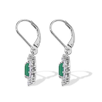 D'Joy Premium Kagem Zambian Emerald and Moissanite 3.10 ctw Royal Glow Earrings in Rhodium Over Sterling Silver