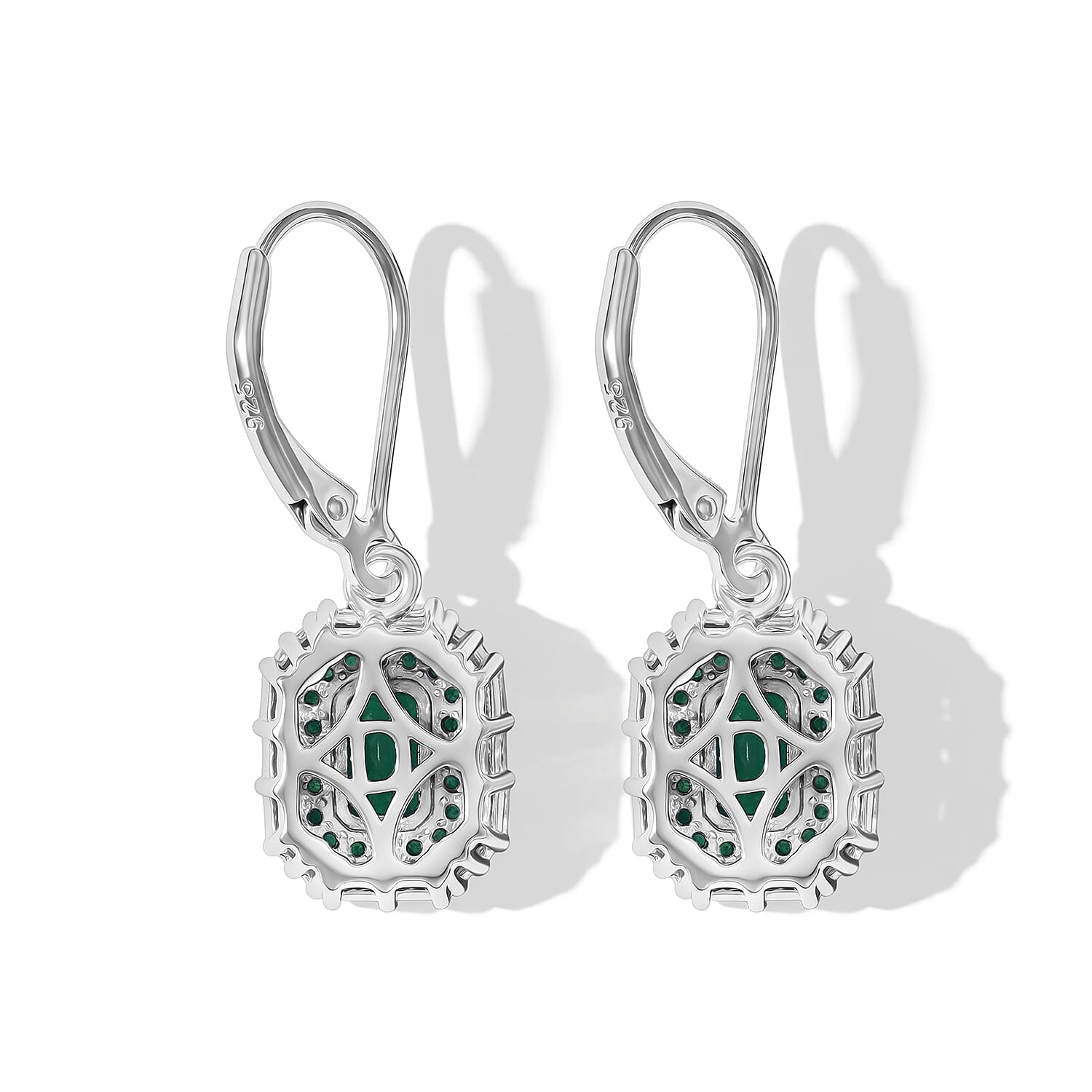 D'Joy Premium Kagem Zambian Emerald and Moissanite 3.10 ctw Royal Glow Earrings in Rhodium Over Sterling Silver