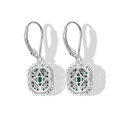 D'Joy Premium Kagem Zambian Emerald and Moissanite 3.10 ctw Royal Glow Earrings in Rhodium Over Sterling Silver