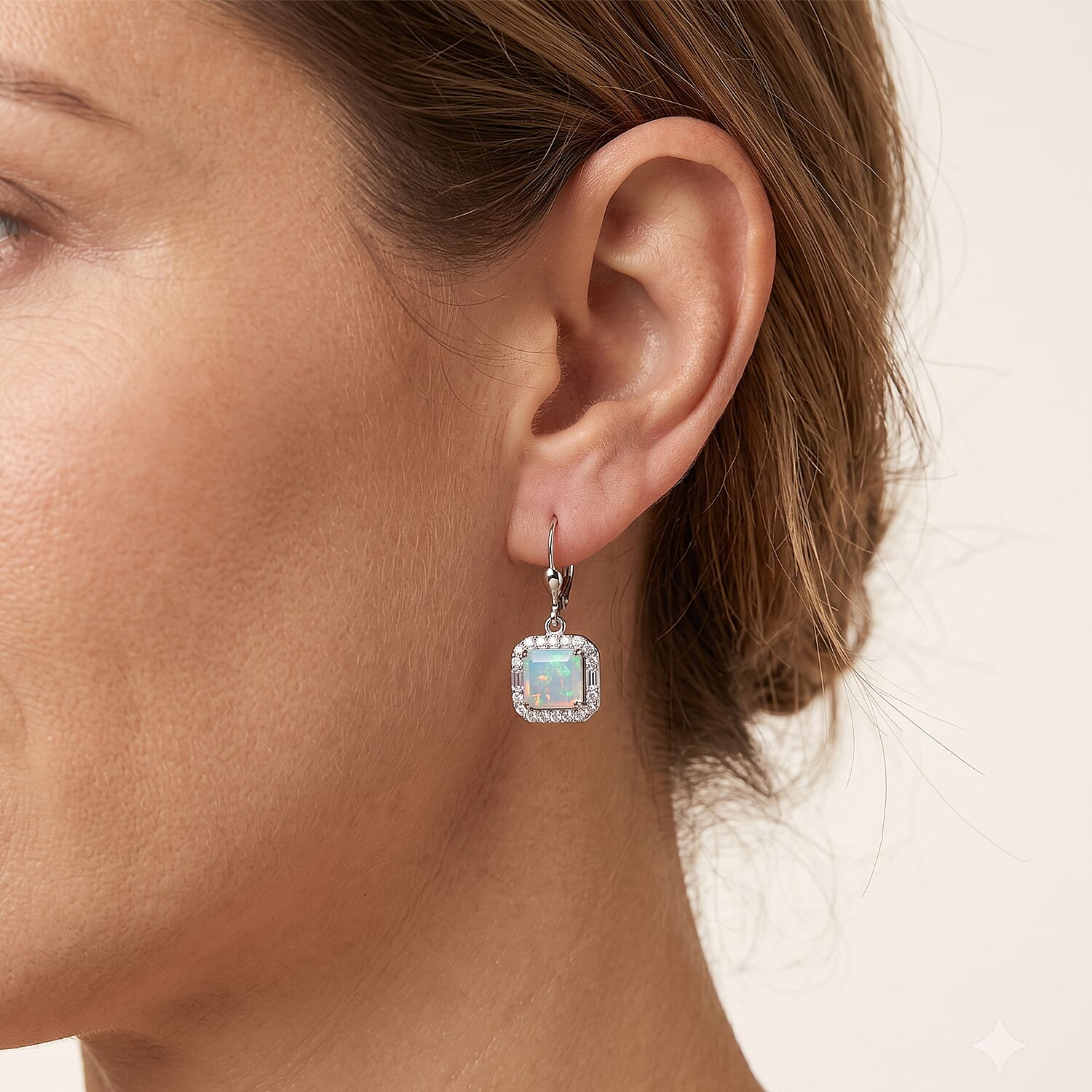 D'Joy AAA Ethiopian Welo Opal, Moissanite Earrings in Rhodium Over Sterling Silver (Ships in 7-10 Days) 3.75 ctw