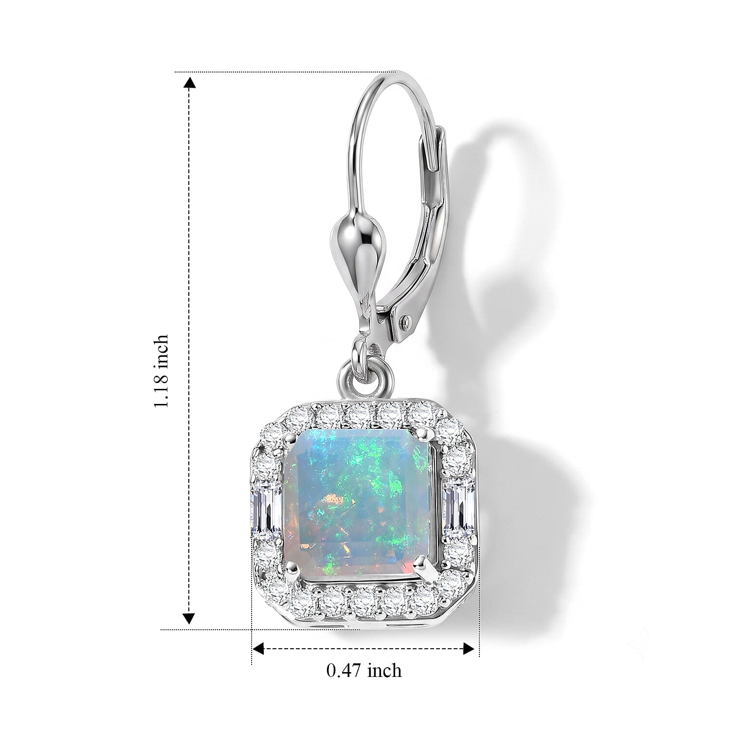 D'Joy AAA Ethiopian Welo Opal and Moissanite 3.75 ctw Geometric Radiance Earrings in Rhodium Over Sterling Silver