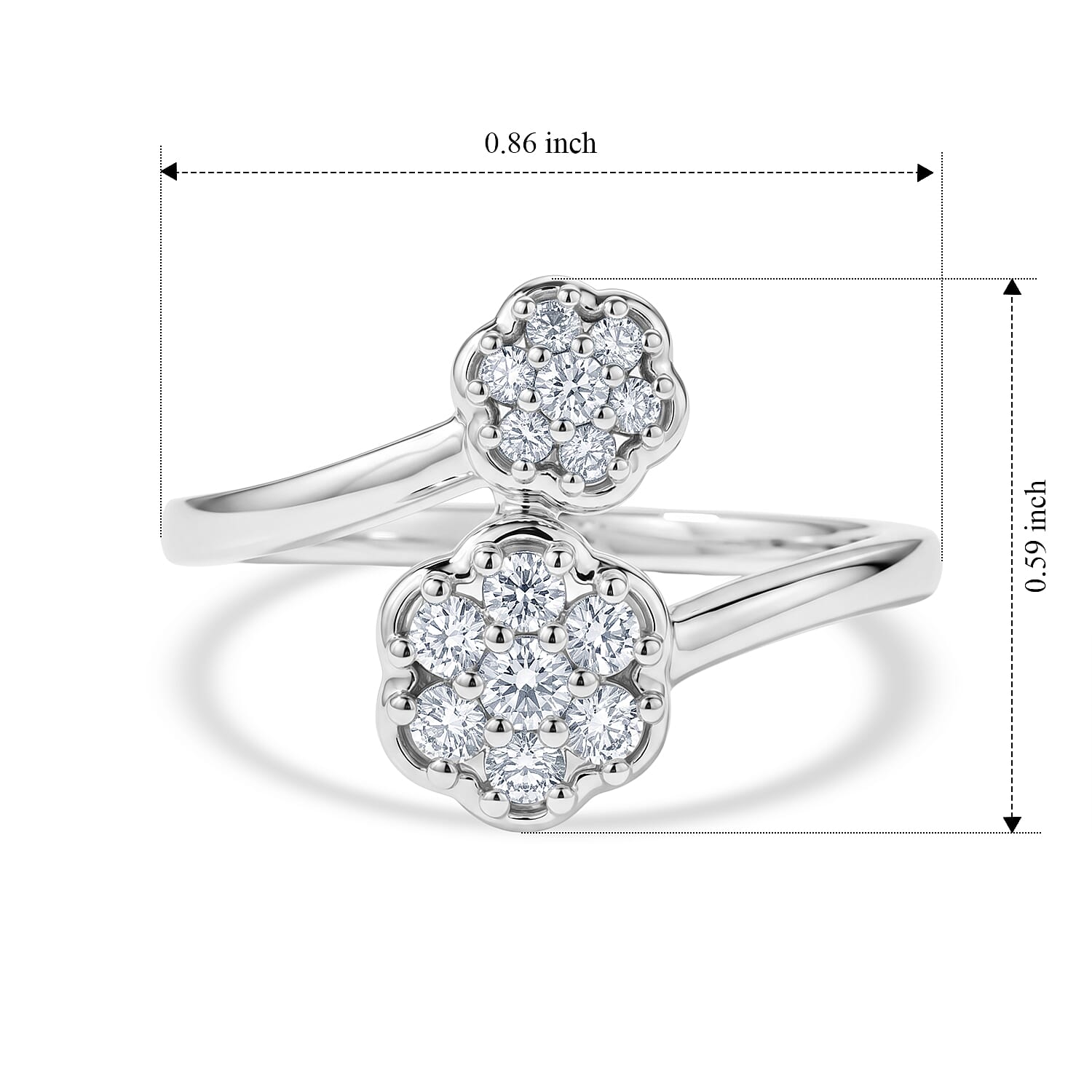 Luxuriant Lab Grown Diamond G-H SI 0.30 ctw Bypass Ring in Rhodium Over Sterling Silver (Size 10.0)