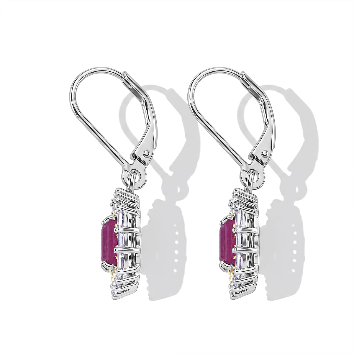 D'Joy Premium Mozambique Ruby and Moissanite 3.10 ctw Royal Glow Earrings in Rhodium Over Sterling Silver image number 3