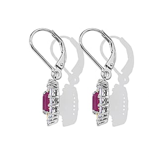 D'Joy Premium Mozambique Ruby and Moissanite 3.10 ctw Royal Glow Earrings in Rhodium Over Sterling Silver