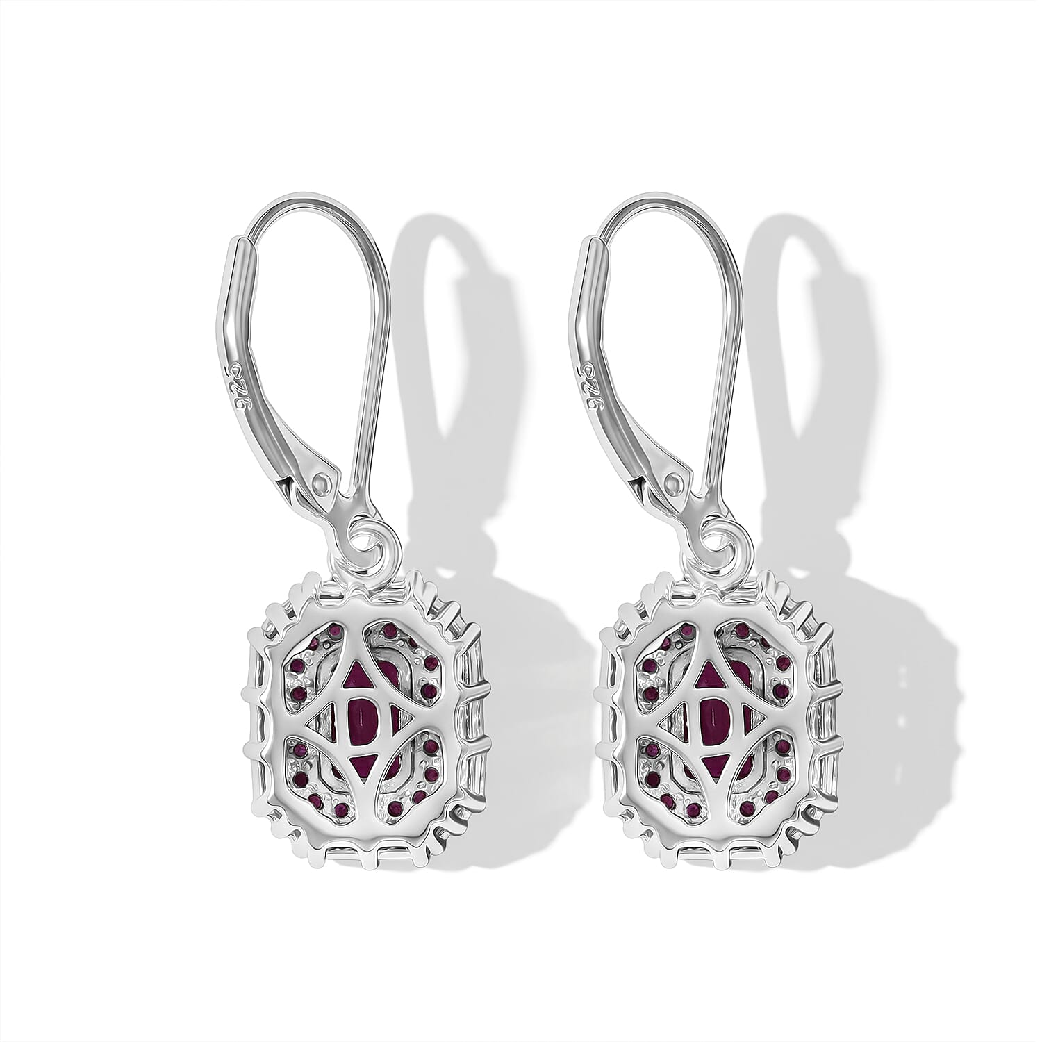 D'Joy Premium Mozambique Ruby and Moissanite 3.10 ctw Royal Glow Earrings in Rhodium Over Sterling Silver