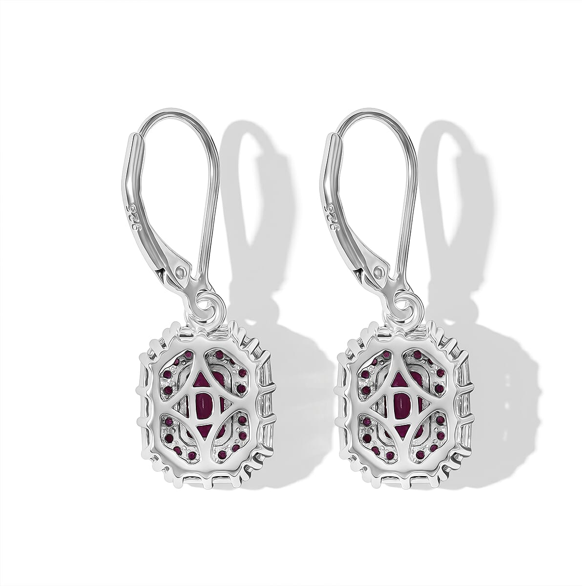 D'Joy Premium Mozambique Ruby and Moissanite 3.10 ctw Royal Glow Earrings in Rhodium Over Sterling Silver image number 4
