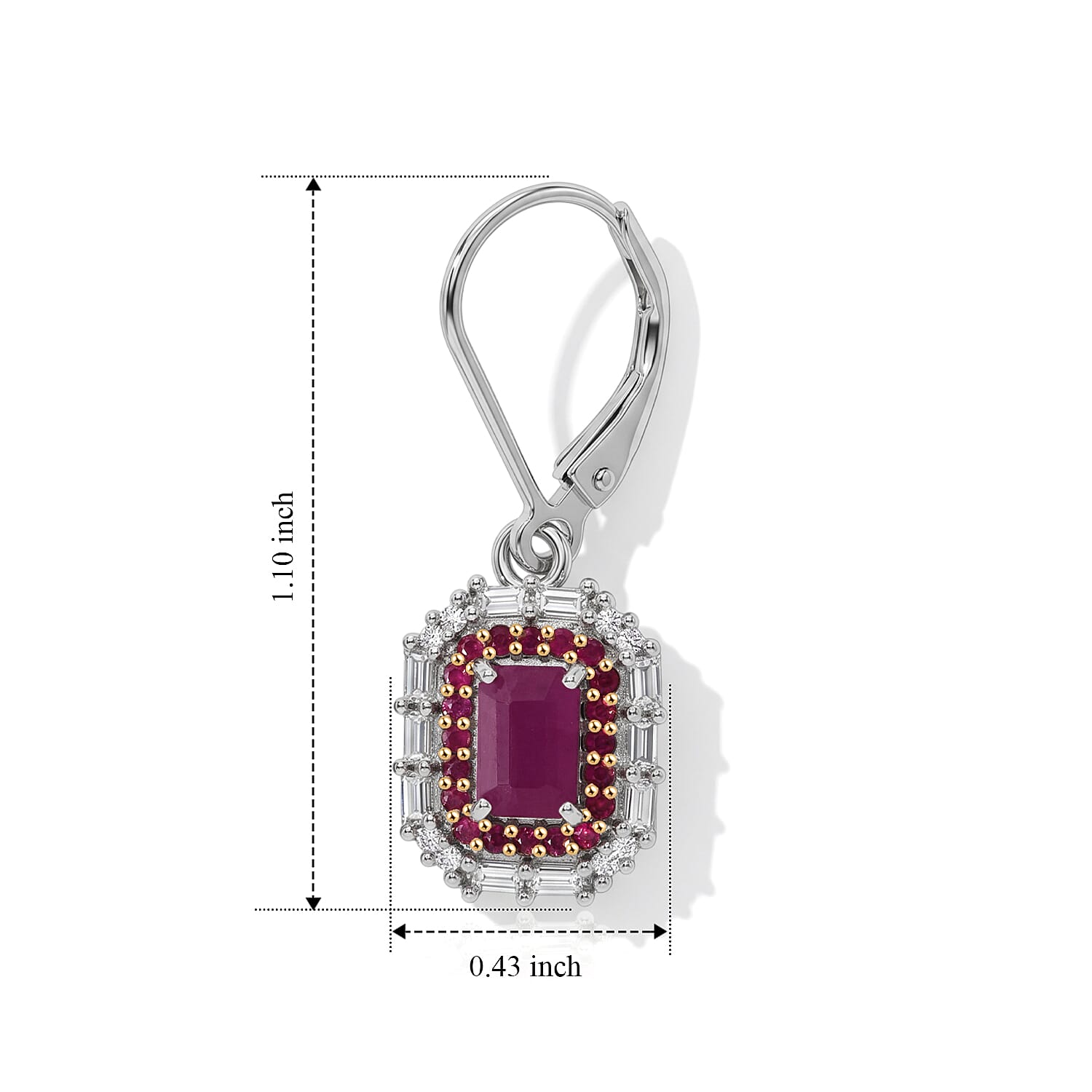 D'Joy Premium Mozambique Ruby and Moissanite 3.10 ctw Royal Glow Earrings in Rhodium Over Sterling Silver