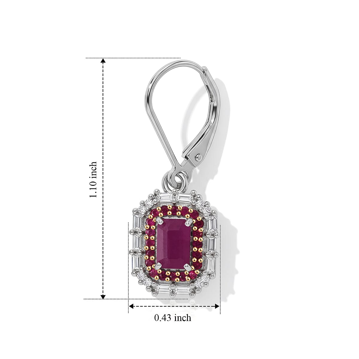 D'Joy Premium Mozambique Ruby and Moissanite 3.10 ctw Royal Glow Earrings in Rhodium Over Sterling Silver image number 5