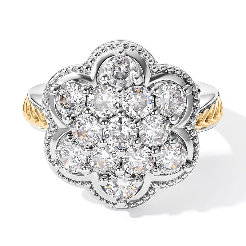 EverTrue Simulated Diamond Cluster Ring in 18K YG Plated and Platinum Bond (Size 5.0)