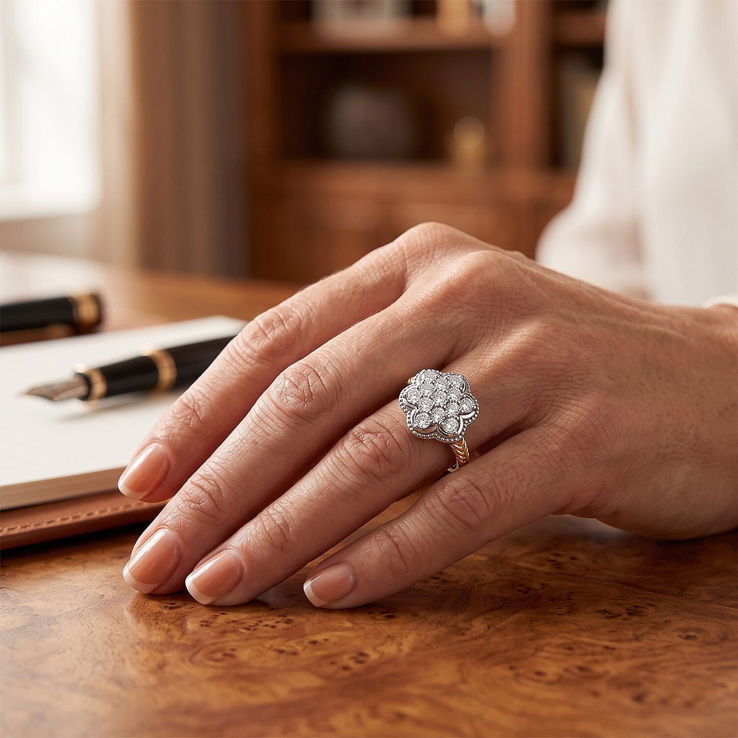 EverTrue Simulated Diamond Cluster Ring in 18K YG Plated and Platinum Bond (Size 5.0)