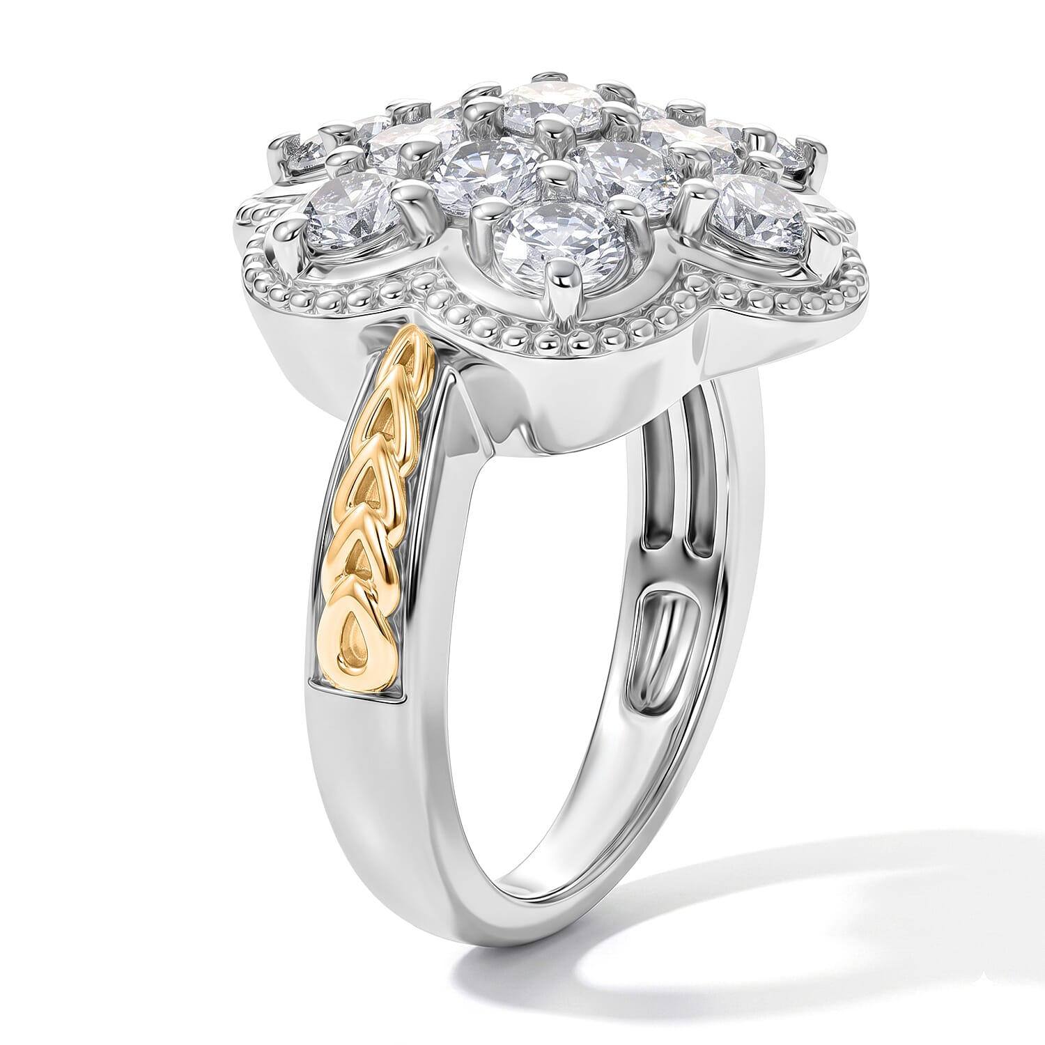 EverTrue Simulated Diamond Cluster Ring in 18K YG Plated and Platinum Bond (Size 5.0)