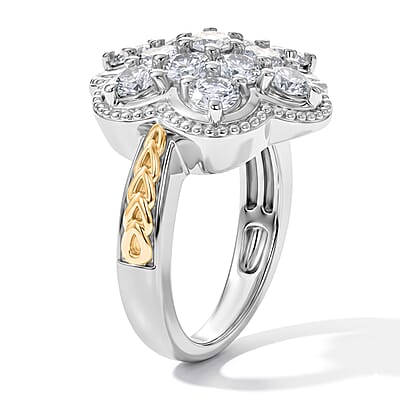 EverTrue Simulated Diamond Cluster Ring in 18K YG Plated and Platinum Bond (Size 5.0)