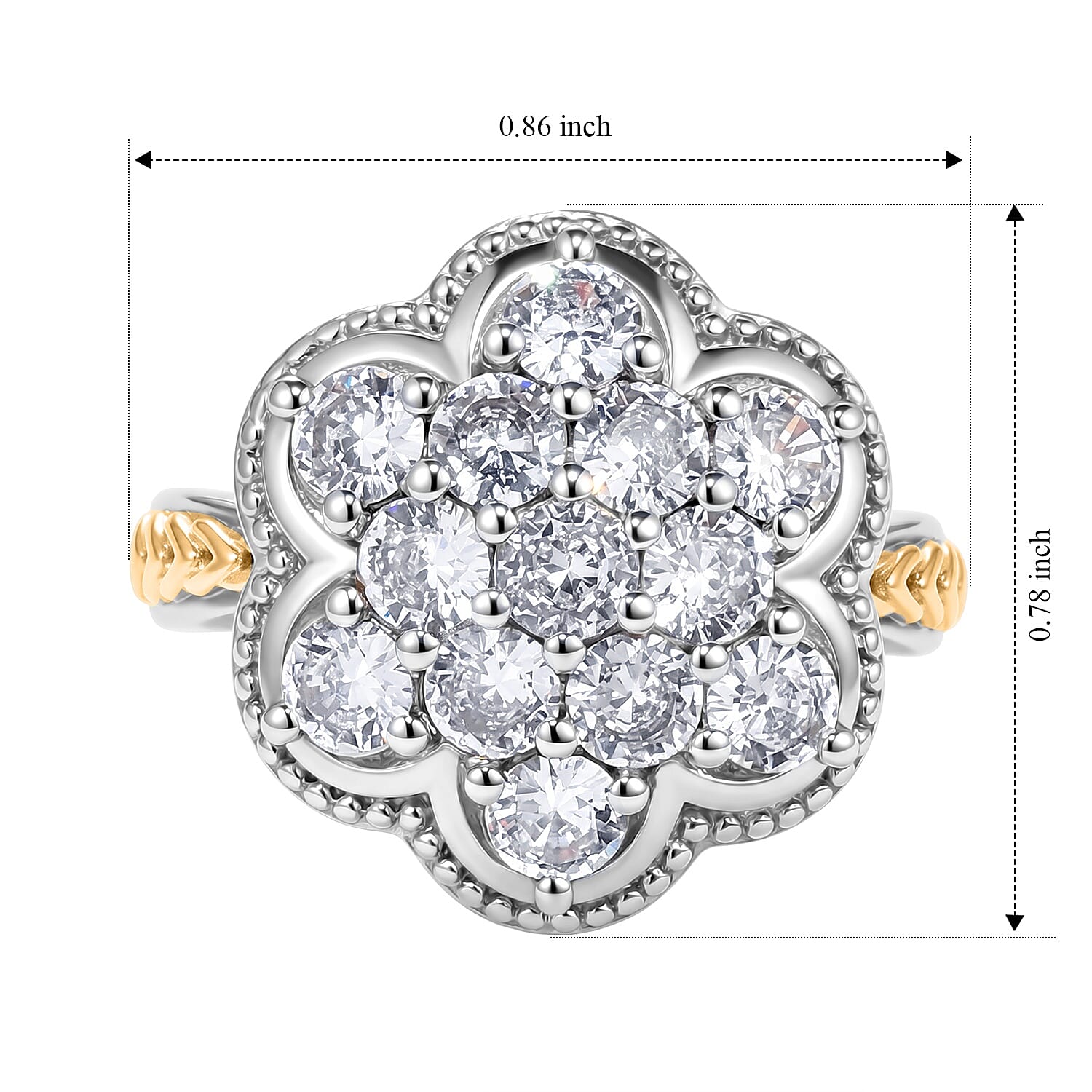 EverTrue Simulated Diamond Cluster Ring in 18K YG Plated and Platinum Bond (Size 5.0)