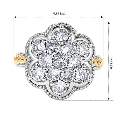 EverTrue Simulated Diamond Cluster Ring in 18K YG Plated and Platinum Bond (Size 5.0)
