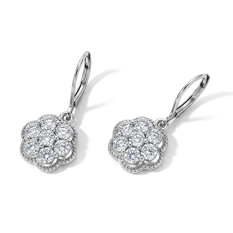 EverTrue Simulated Diamond Cluster Earrings in 18K YG Plated and Platinum Bond
