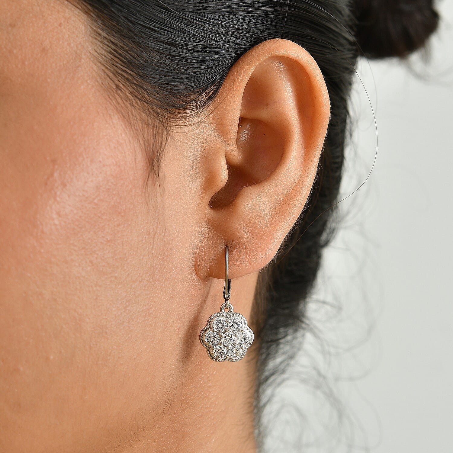 EverTrue Simulated Diamond Cluster Earrings in 18K YG Plated and Platinum Bond