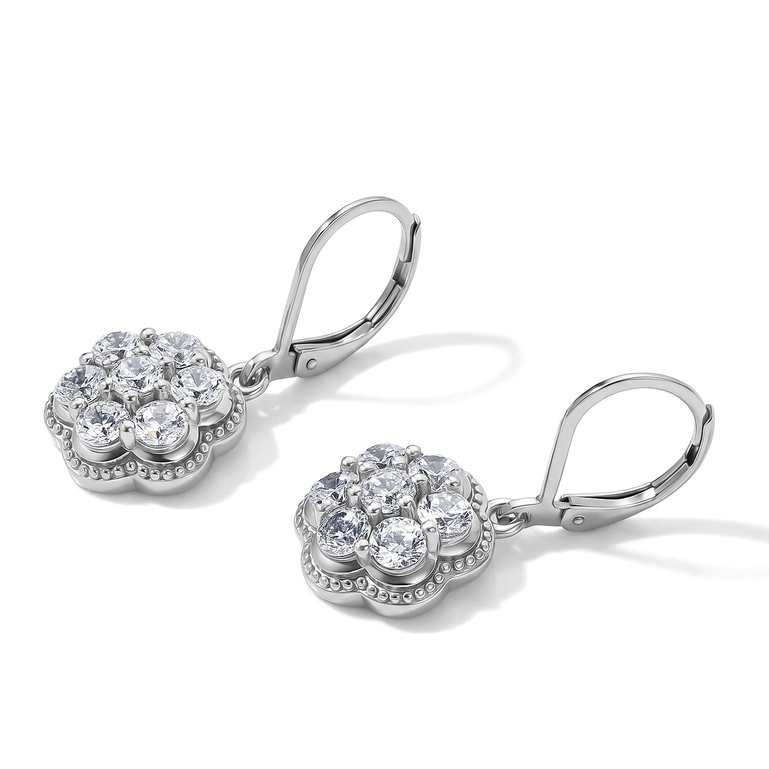 EverTrue Simulated Diamond Cluster Earrings in 18K YG Plated and Platinum Bond