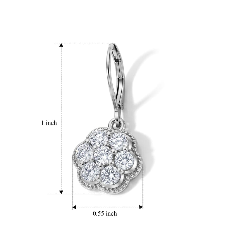EverTrue Simulated Diamond Crown Blossom Cluster Earrings in Platinum Bond