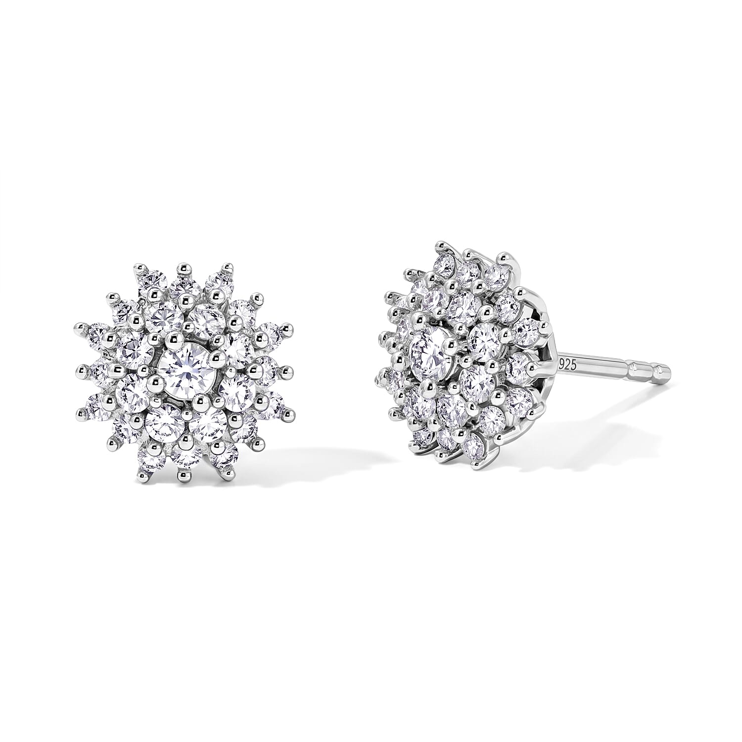 Luxuriant Lab Grown Diamond G-H SI 0.50 ctw Cluster Earrings in Rhodium Over Sterling Silver