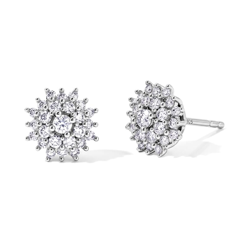 Luxuriant Lab Grown Diamond G-H SI 0.50 ctw Cluster Earrings in Rhodium Over Sterling Silver