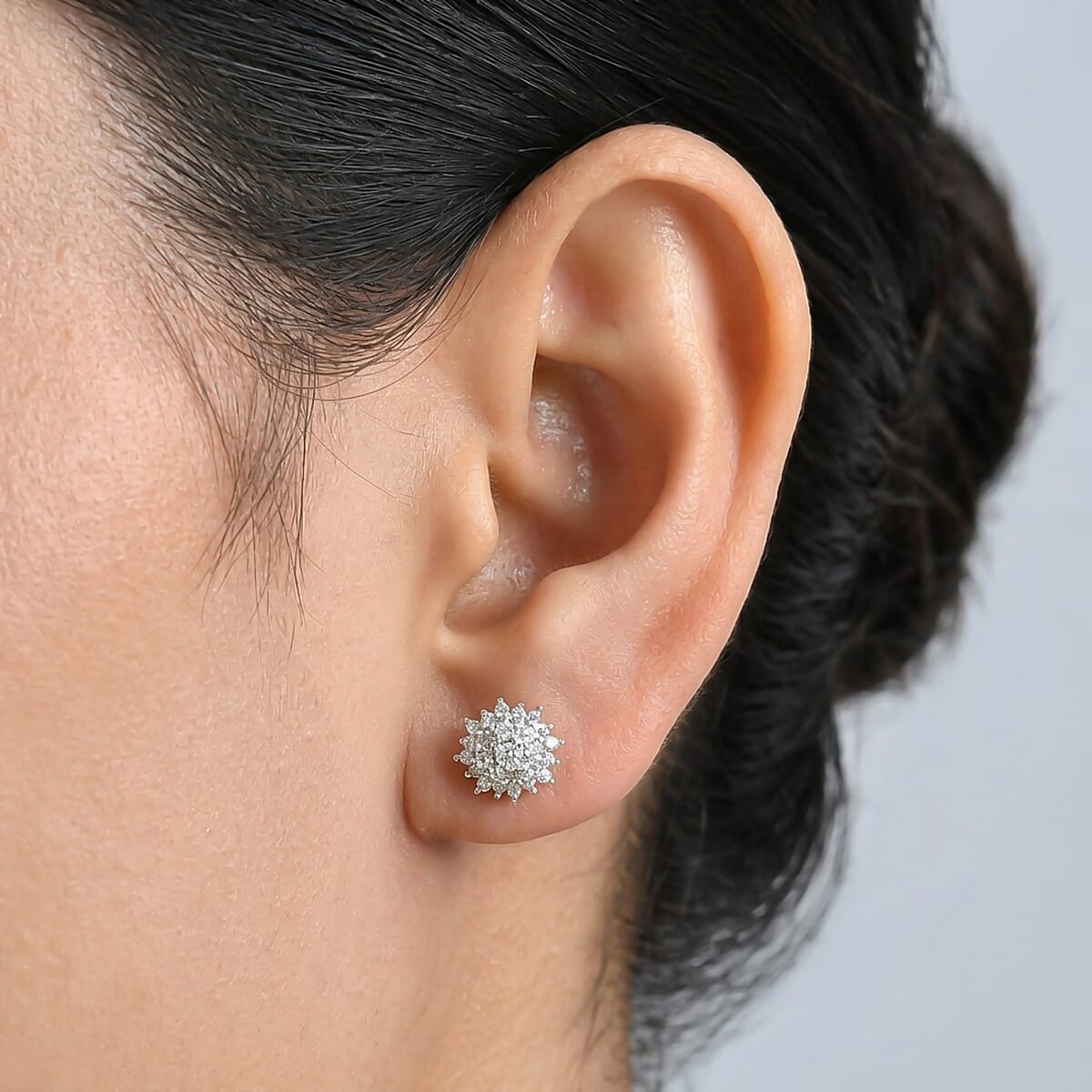 Luxuriant Lab Grown Diamond G-H SI 0.50 ctw Cluster Earrings in Rhodium Over Sterling Silver
