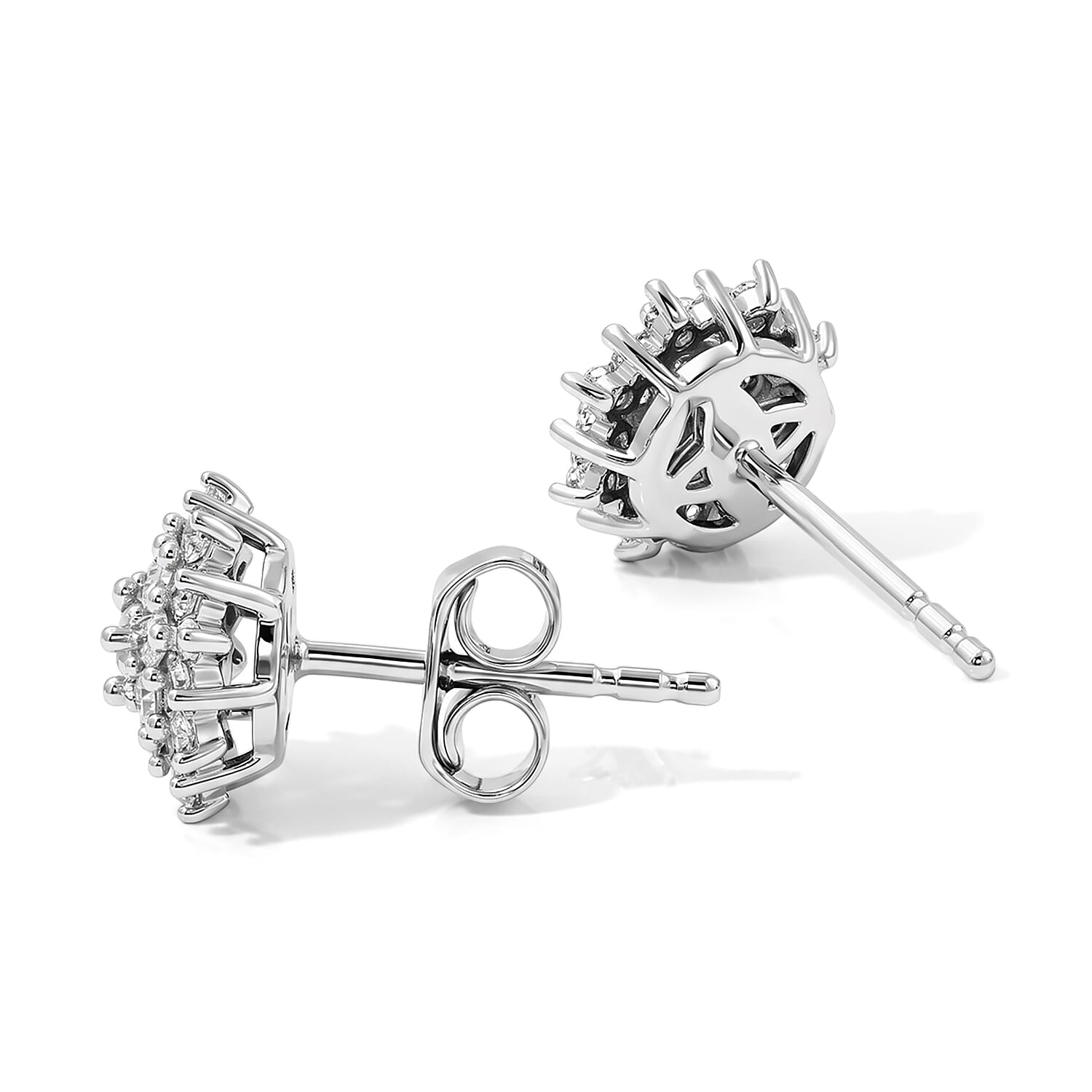 Luxuriant Lab Grown Diamond G-H SI 0.50 ctw Cluster Earrings in Rhodium Over Sterling Silver