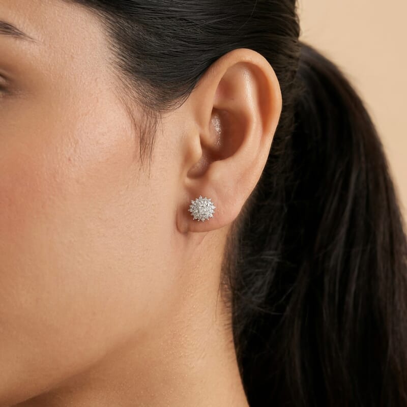 Luxuriant Lab Grown Diamond G-H SI 0.50 ctw Cluster Earrings in Rhodium Over Sterling Silver