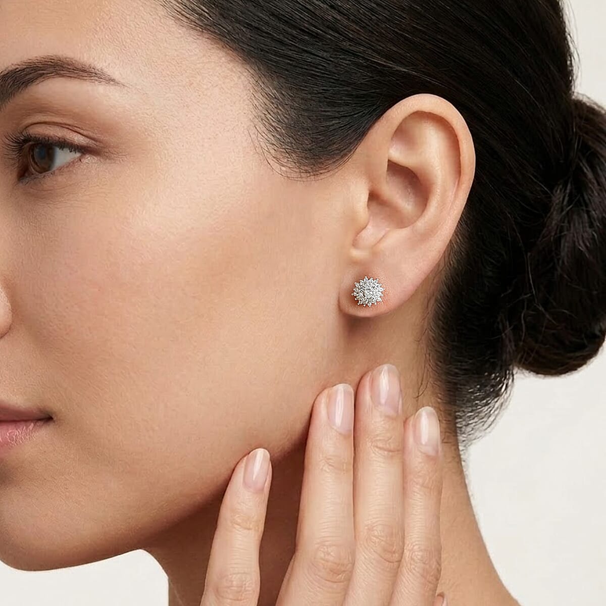 Luxuriant Lab Grown Diamond G-H SI 0.50 ctw Cluster Earrings in Rhodium Over Sterling Silver