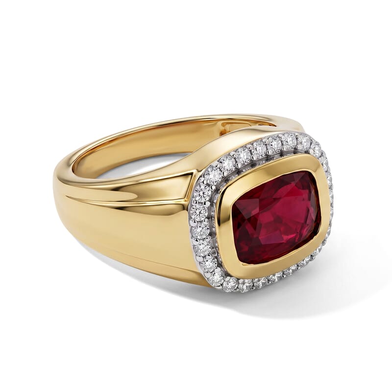 D'Joy Niassa Ruby (FF) and Moissanite 5.60 ctw Men's Ring in 18K Vermeil Yellow Gold Over Sterling Silver (Size 10.0)