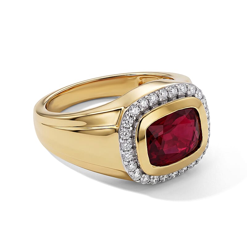 D'Joy Niassa Ruby (FF) and Moissanite 5.60 ctw Men's Ring in 18K Vermeil Yellow Gold Over Sterling Silver (Size 10.0)