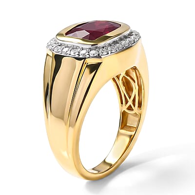 D'Joy Niassa Ruby (FF) and Moissanite 5.60 ctw Men's Ring in 18K Vermeil Yellow Gold Over Sterling Silver (Size 10.0)