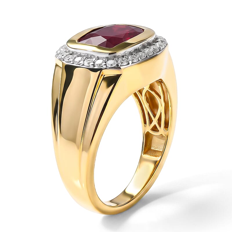 D'Joy Niassa Ruby (FF) and Moissanite 5.60 ctw Men's Ring in 18K Vermeil Yellow Gold Over Sterling Silver (Size 10.0)