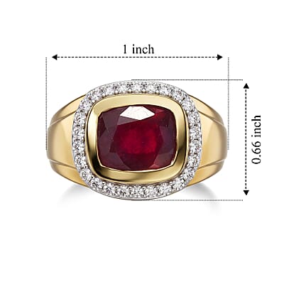 D'Joy Niassa Ruby (FF) and Moissanite 5.60 ctw Men's Ring in 18K Vermeil Yellow Gold Over Sterling Silver (Size 10.0)